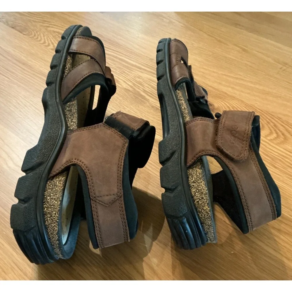 Ecco Men's Leather Sandals Size 45 Brown Cork Footbed Comfort‎ Walking